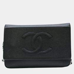 Chanel Black Coco Mark Caviar Skin Chain Wallet