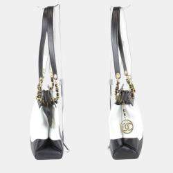 Pre Owned Chanel White Leather Bicolor Chain Shoulder Bag