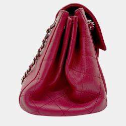 Pre Owned Chanel Red Silver Lambskin Shoulder Bag