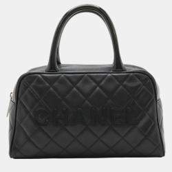 Chanel Black Patent Leather Matelasse Boston Bag