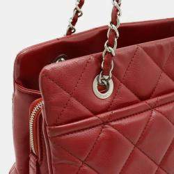 Chanel Red Leather Matelasse Caviar Skin Coco Mark Chain Tote Bag