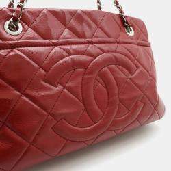 Chanel Red Leather Matelasse Caviar Skin Coco Mark Chain Tote Bag