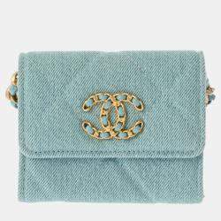 Chanel Light Blue Canvas Matelasse 19 Flap Coin Case