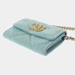 Chanel Light Blue Canvas Matelasse 19 Flap Coin Case