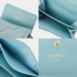 Chanel Light Blue Canvas Matelasse 19 Flap Coin Case