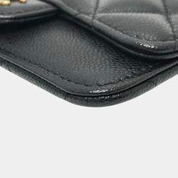 Chanel Black Caviar Skin Coco Mark Matelasse Classic Zip Business Card Holder