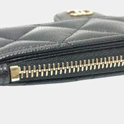 Chanel Black Caviar Skin Coco Mark Matelasse Classic Zip Business Card Holder