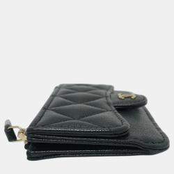 Chanel Black Caviar Skin Coco Mark Matelasse Classic Zip Business Card Holder