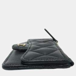 Chanel Black Caviar Skin Coco Mark Matelasse Classic Zip Business Card Holder