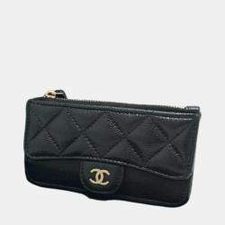 Chanel Black Caviar Skin Coco Mark Matelasse Classic Zip Business Card Holder