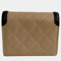 Chanel Beige Black Caviar Skin CC Filigree Matelasse Leather Coco Mark Bi-fold Wallet