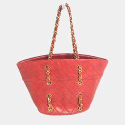 Pre Owned Chanel Red Gold vintage Chain Shoulder Bag