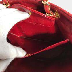 Pre Owned Chanel Red Gold vintage Chain Shoulder Bag