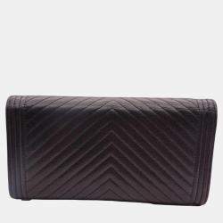 Chanel black caviar leather Boy long wallet