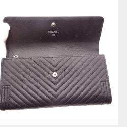 Chanel black caviar leather Boy long wallet