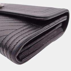 Chanel black caviar leather Boy long wallet