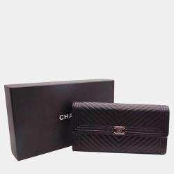 Chanel black caviar leather Boy long wallet