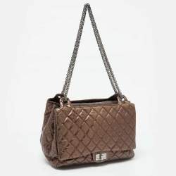 Chanel Metallic Bronze Quilted Leather Classic Flap Shopping Tote