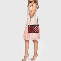 Chanel Burgundy/Black Quilted Leather and Canvas Medium Ballerine Flap Bag