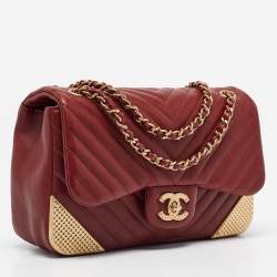 Pre Owned Chanel Red Quilted Leather Mini Rock The Corner Flap Bag