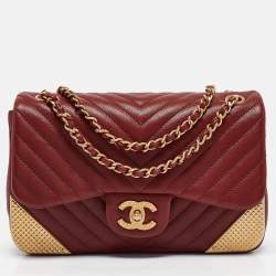 Pre Owned Chanel Red Quilted Leather Mini Rock The Corner Flap Bag