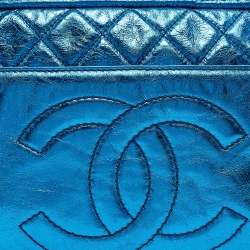 Pre Owned Chanel Blue Glazed Leather Modern Chain Camera Bag