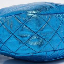 Pre Owned Chanel Blue Glazed Leather Modern Chain Camera Bag