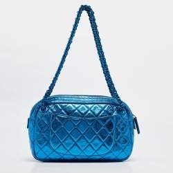 Pre Owned Chanel Blue Glazed Leather Modern Chain Camera Bag