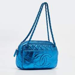 Pre Owned Chanel Blue Glazed Leather Modern Chain Camera Bag
