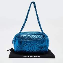Pre Owned Chanel Blue Glazed Leather Modern Chain Camera Bag