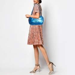 Pre Owned Chanel Blue Glazed Leather Modern Chain Camera Bag