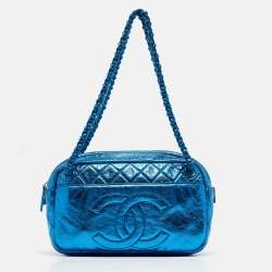 Pre Owned Chanel Blue Glazed Leather Modern Chain Camera Bag