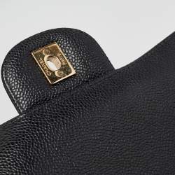 Pre Owned Chanel Black Quilted Caviar Leather Maxi Classic Double Flap Bag