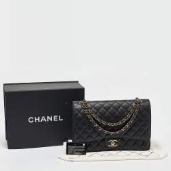 Pre Owned Chanel Black Quilted Caviar Leather Maxi Classic Double Flap Bag