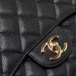 Pre Owned Chanel Black Quilted Caviar Leather Maxi Classic Double Flap Bag