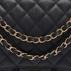 Pre Owned Chanel Black Quilted Caviar Leather Maxi Classic Double Flap Bag