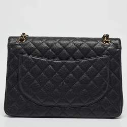 Pre Owned Chanel Black Quilted Caviar Leather Maxi Classic Double Flap Bag