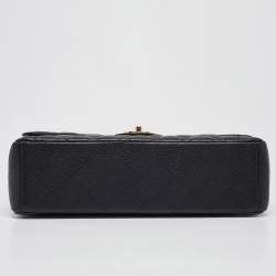 Pre Owned Chanel Black Quilted Caviar Leather Maxi Classic Double Flap Bag