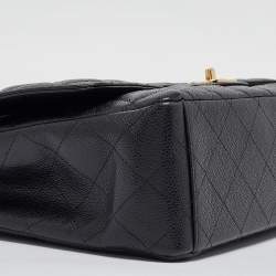 Pre Owned Chanel Black Quilted Caviar Leather Maxi Classic Double Flap Bag