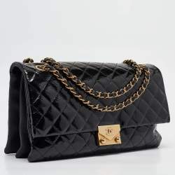 Pre Owned Chanel Black Quilted Patent and Leather Pagoda Accordion Flap Bag