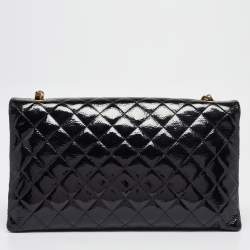 Pre Owned Chanel Black Quilted Patent and Leather Pagoda Accordion Flap Bag