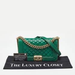 Chanel Green Quilted Leather Medium Boy Flap Bag