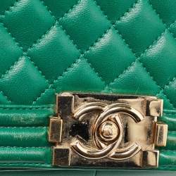 Chanel Green Quilted Leather Medium Boy Flap Bag