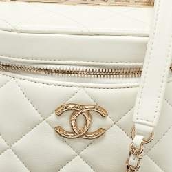 Pre Owned Chanel White Quilted Leather Trendy CC Vanity Case Bag