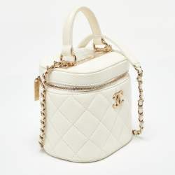 Pre Owned Chanel White Quilted Leather Trendy CC Vanity Case Bag