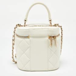 Pre Owned Chanel White Quilted Leather Trendy CC Vanity Case Bag