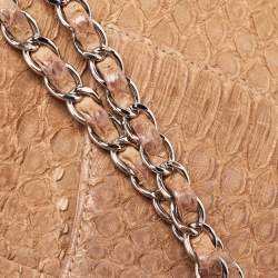 Pre Owned Chanel Brown Python Leather Medium Classic Double Flap Bag