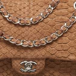 Pre Owned Chanel Brown Python Leather Medium Classic Double Flap Bag