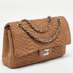 Pre Owned Chanel Brown Python Leather Medium Classic Double Flap Bag