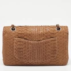 Pre Owned Chanel Brown Python Leather Medium Classic Double Flap Bag